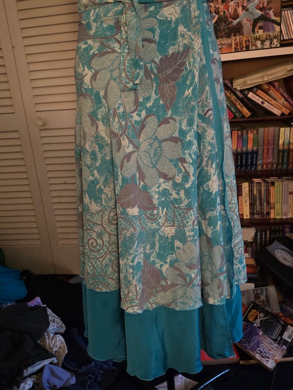 Floral Teal Layered Maxi Skirt — Bohemian A-Line